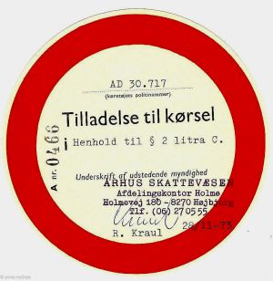 Oliekrisen kørselstilladelse 1973.jpg